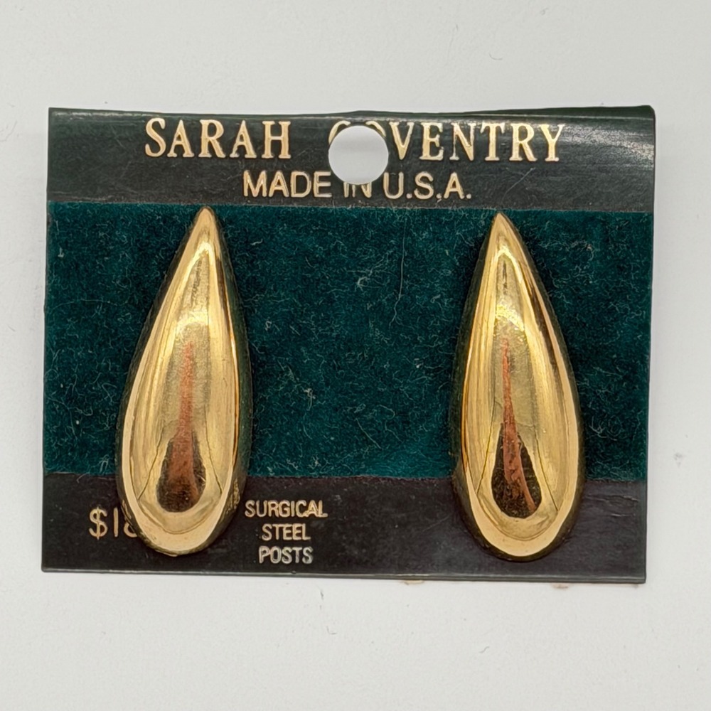 Vintage Sarah Coventry Gold Tone Teardrop Earrings NOS Carded Sculptural